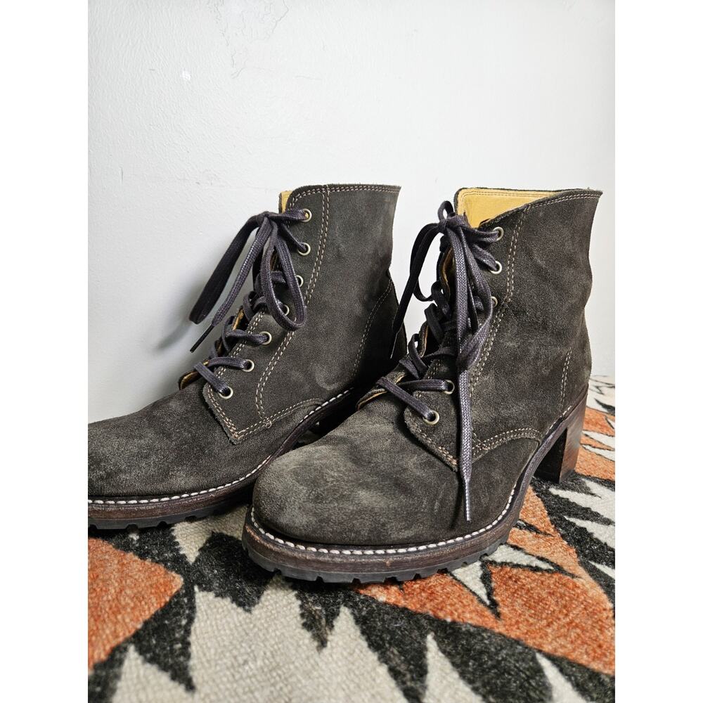 FRYE Sabrina 6G Lace Up Boots Suede Lug Sole Womens 8.5 Olive Brown Made in USA - Picture 7 of 11